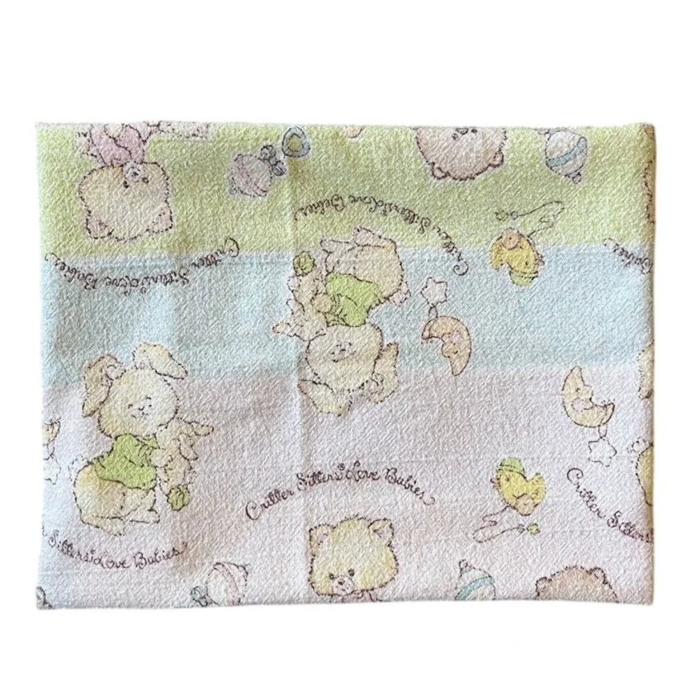 VTG Morgan Baby Blanket Pastel Rainbow Bunny Raccoon Koala Cat‎ Kitten Beaver